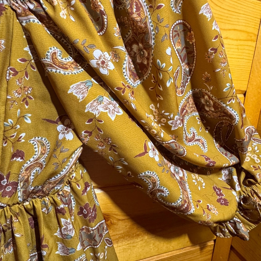 Three Bird Nest Mustard Paisley Jumpsuit with Brown & Cream Floral Print